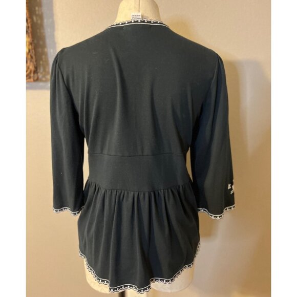 Essentials ABS Cardigan Top L Large Navy Blue White Embroidered New - Picture 6 of 7